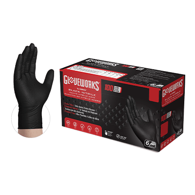 Gloveworks® Industrial Black Nitrile Gloves with Raised Diamond Texture (Case of 1000)