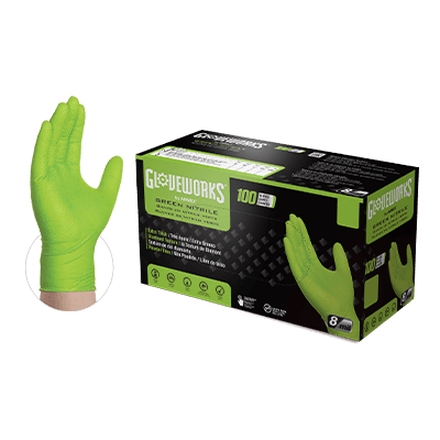 Gloveworks® Industrial Green Nitrile Gloves with Raised Diamond Texture (Case of 1000)